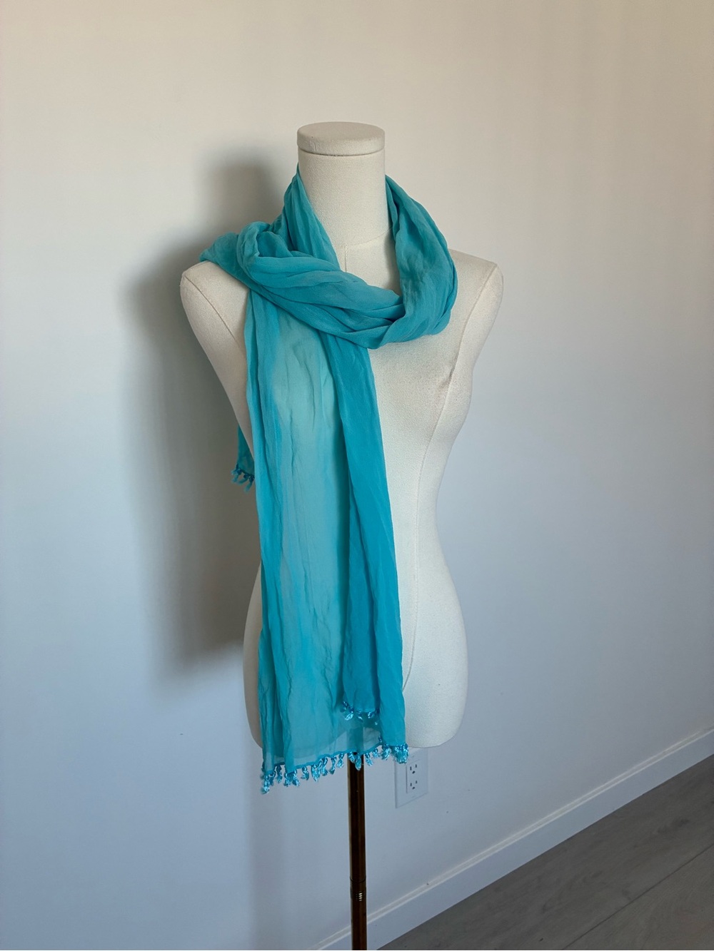 Echo Turquoise Sheer Silk Long Scarf